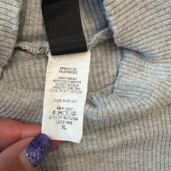 Windsor Womens Ribbed Gray Long Sleeve Mock Turtleneck Top Juniors Size XL - Picture 6 of 10